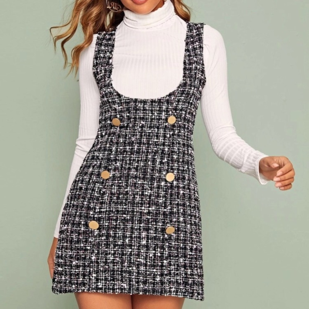 New Preppy Plaid Tweed Spring Dress - Picture 2 of 7